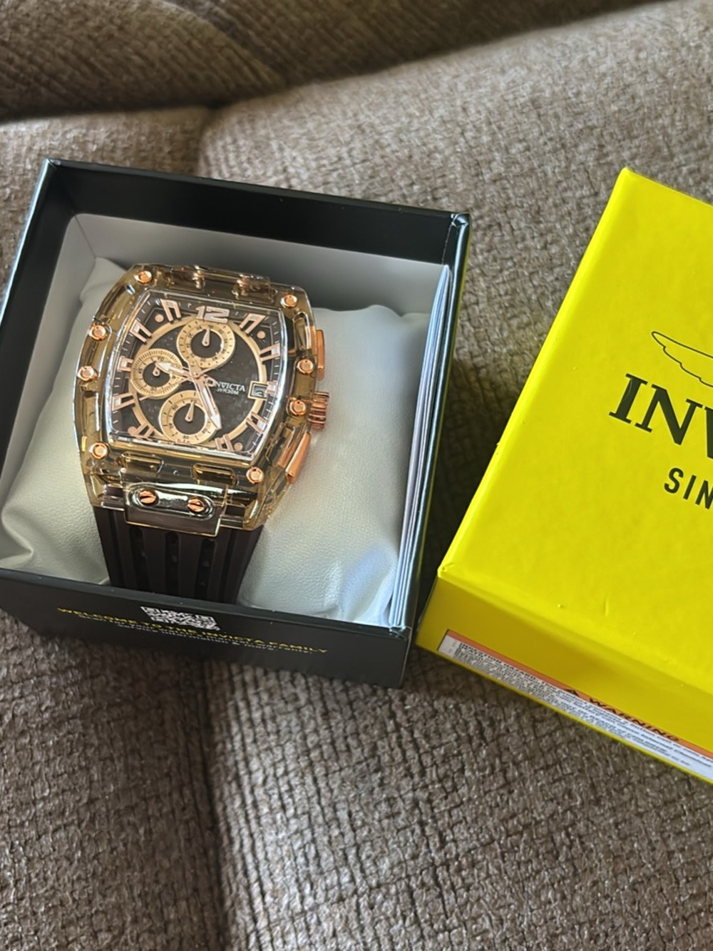 Invicta Rose Gold Tone Chronograph Watch with Brown Strap